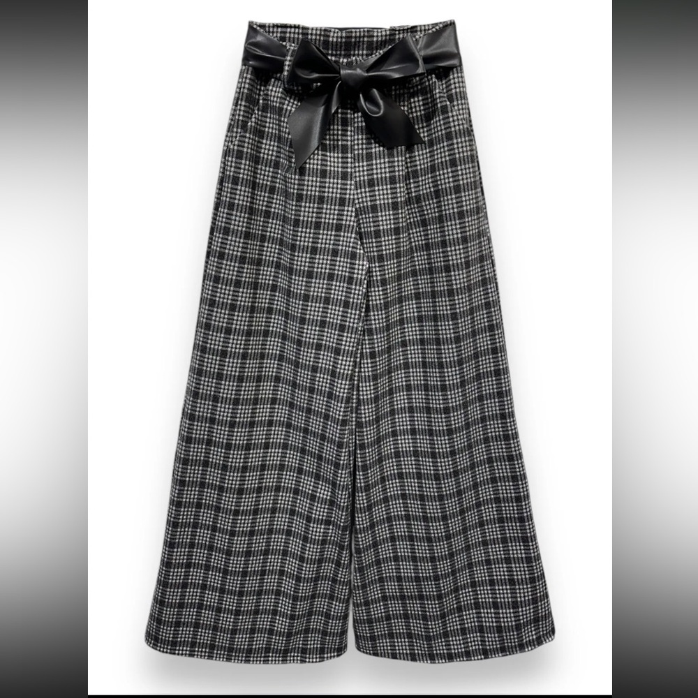MADE IN ITALY PLAID WIDE LEG PANTS